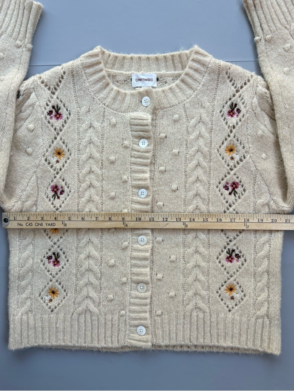 Driftwood Wool Mohair Penny Sweater Cardigan Cream Bliss Embordered Cottagecore - Picture 10 of 14